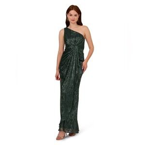 ***SOLD*** Adrianna Papell Women's Stardust Pleated Draped Gown, Green Pine, 10